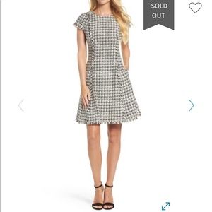Eliza J Houndstooth Fit & Flare Dress Sz 14 B&W